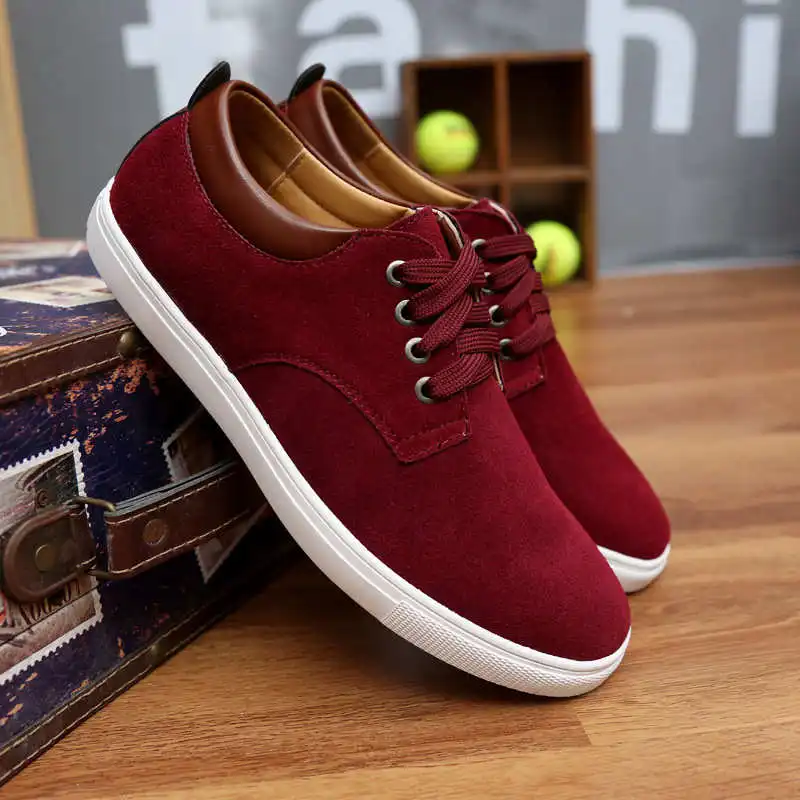 

Large Size Men's Casual Sneakers Youth Outdoor Leisure oes round Toe Low Heel Rubber Outsole Pig Skin Cow Suede Upaded