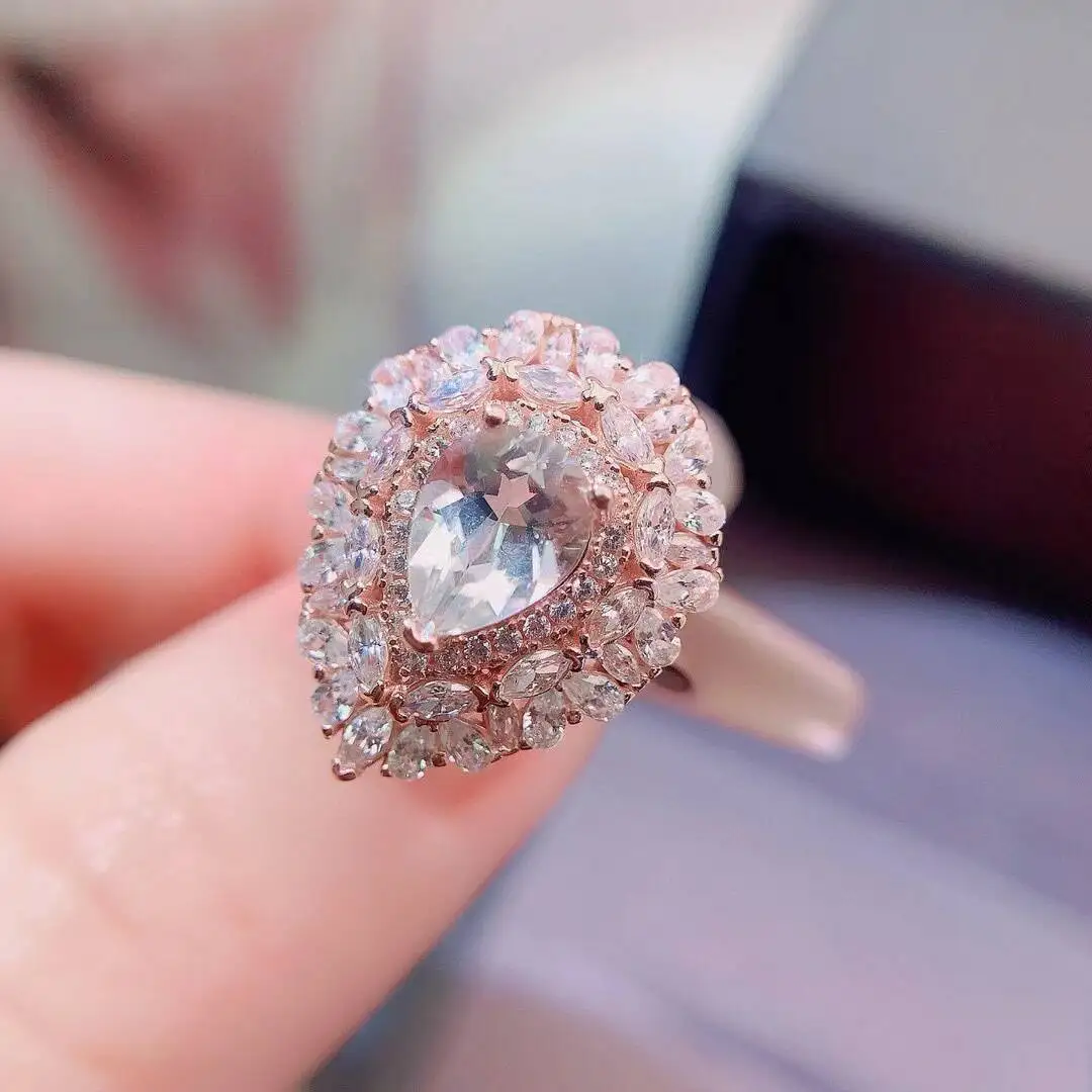 KJJEAXCMY New Jewelry Natural Women's Aquamarine Ring 925 silver inlay Colorful and splendid Crystal pure fire flash explosion