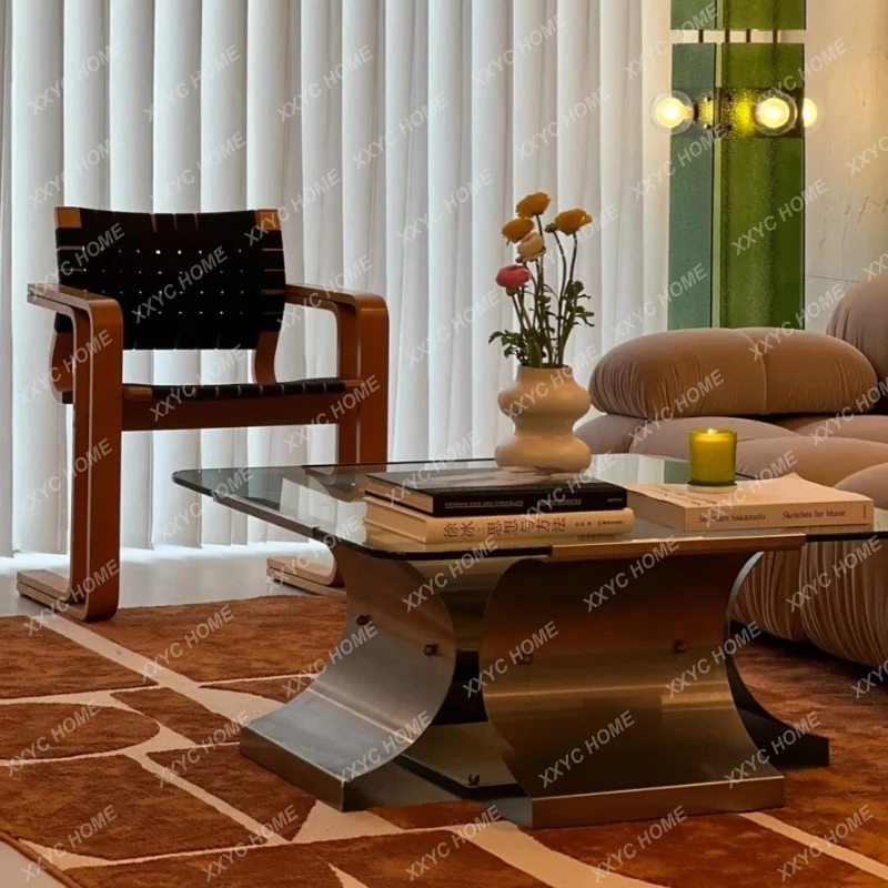 

Coffee table stainless steel metal medieval square living room design minimalist glass coffee table