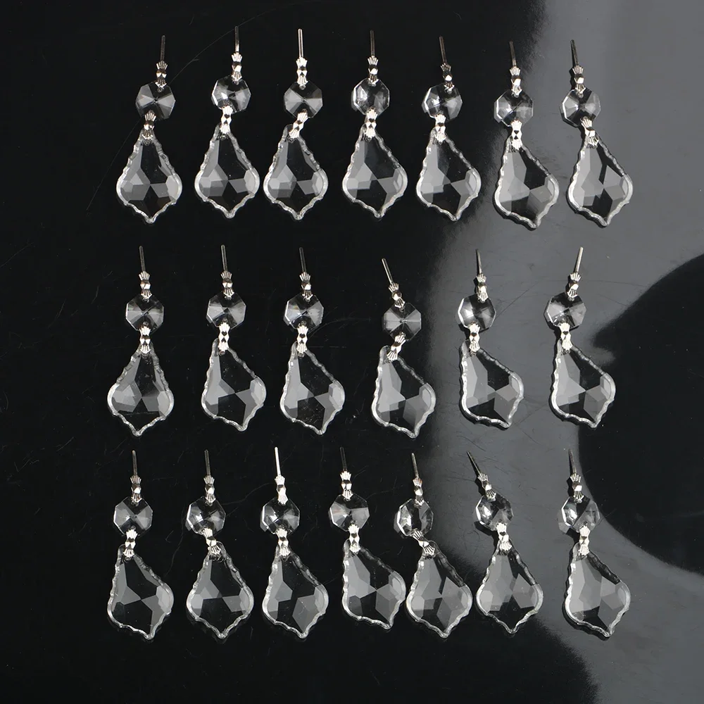 

20pcs 38mm Chandelier Glass Crystals Lamp Prisms Parts Hanging Drops Pendants with Octagon beads catchers Bow holder