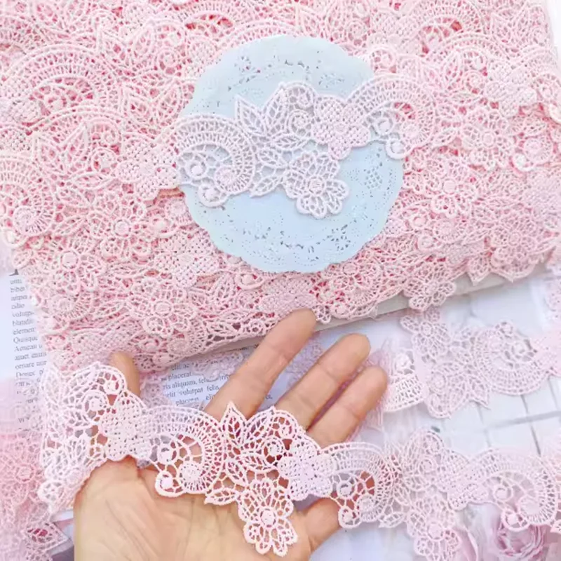 10Yards 4cm Width Shiny Pink Hollow Flower Venise Diy Venice Lace Clothing Accessories Of Various Garment,Bra.Skirt