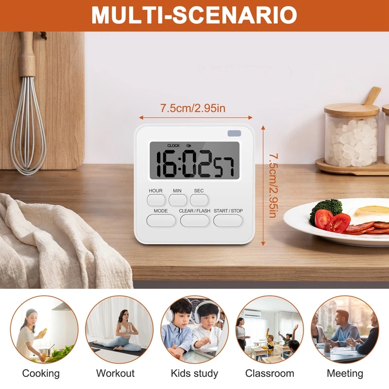Kitchen Timer,Egg Timer With Clock,Digital Timer Stopwatch With LCD Loud Alarm For Cooking,Baking, Sports,Learning,Etc