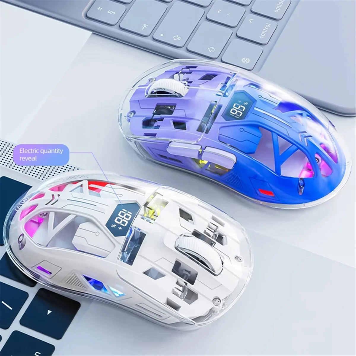 ABXHA Mouse Nirkabel Transparan dengan Layar Digital, 2.4G RGB 4000DPI Penyesuaian 5 Langkah, Tombol Bass, Mouse Gamer Bluetooth, A