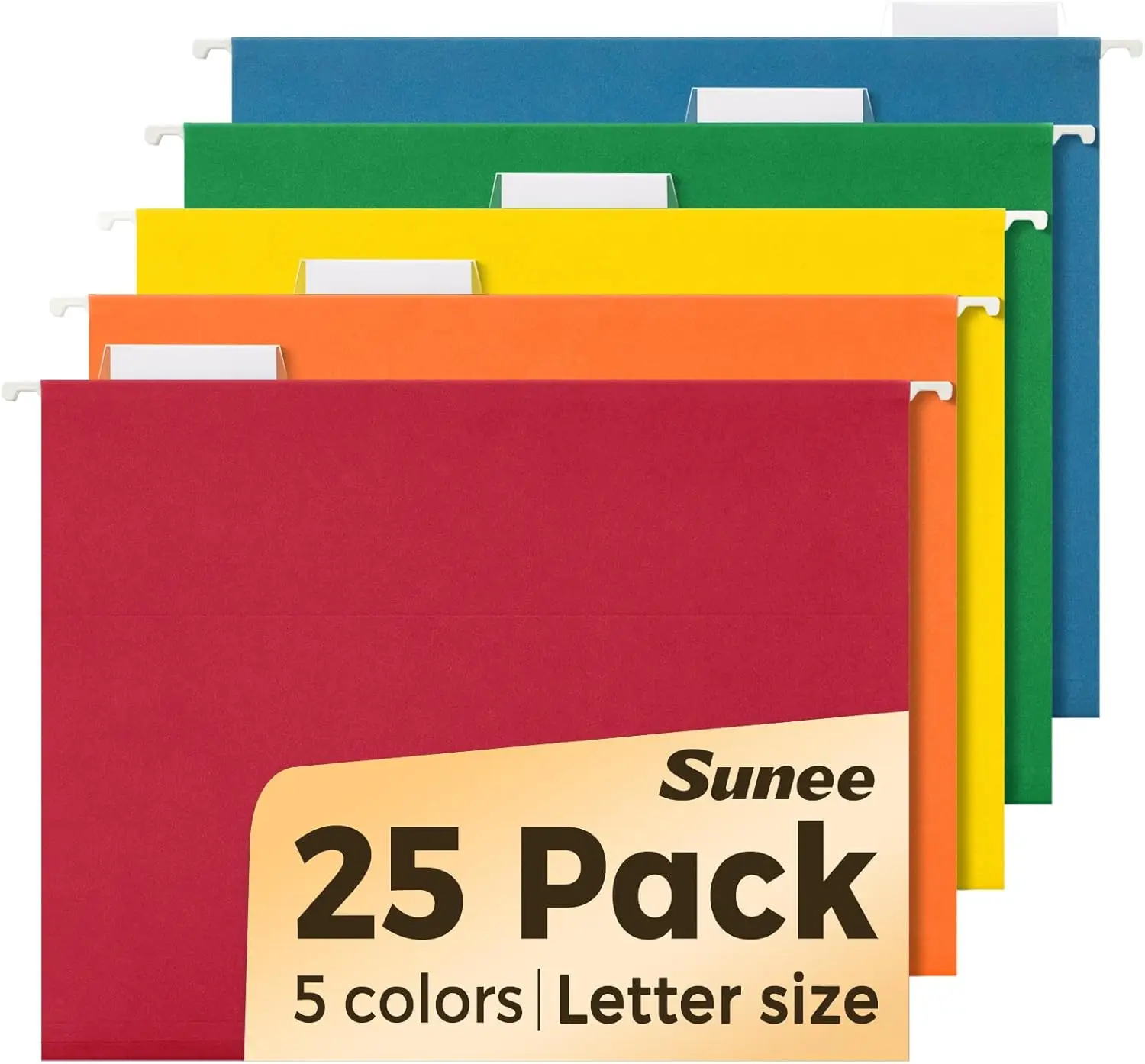 

25 Pack Assorted Color Hanging File Folders, Letter Size with 1/5-cut Tabs for Home and Office Organization