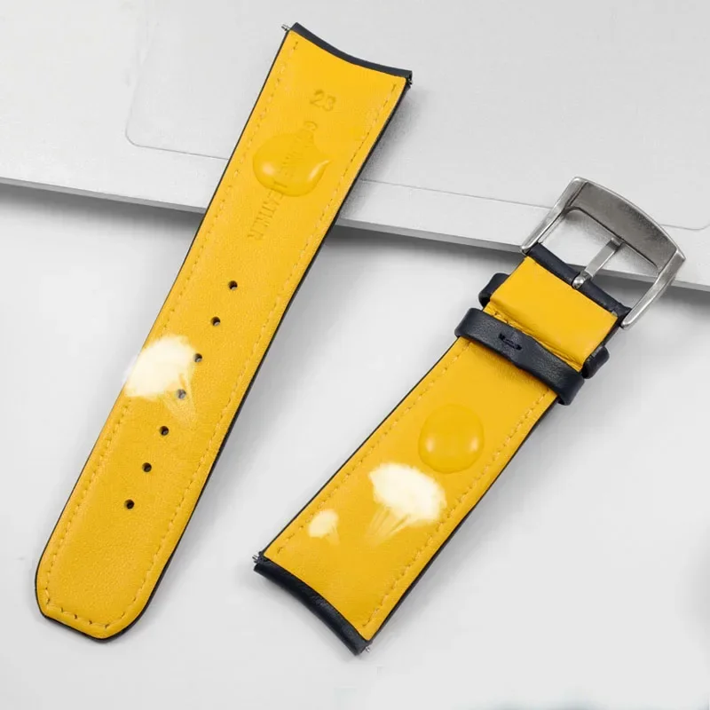 حزام من الجلد الطبيعي لسلسلة الملائكة الزرقاء للمواطن حزام ساعة من جلد البقر ذو نهاية منحنية 22 مللي متر 23 مللي متر لـ Blancpain Fifty Fathoms