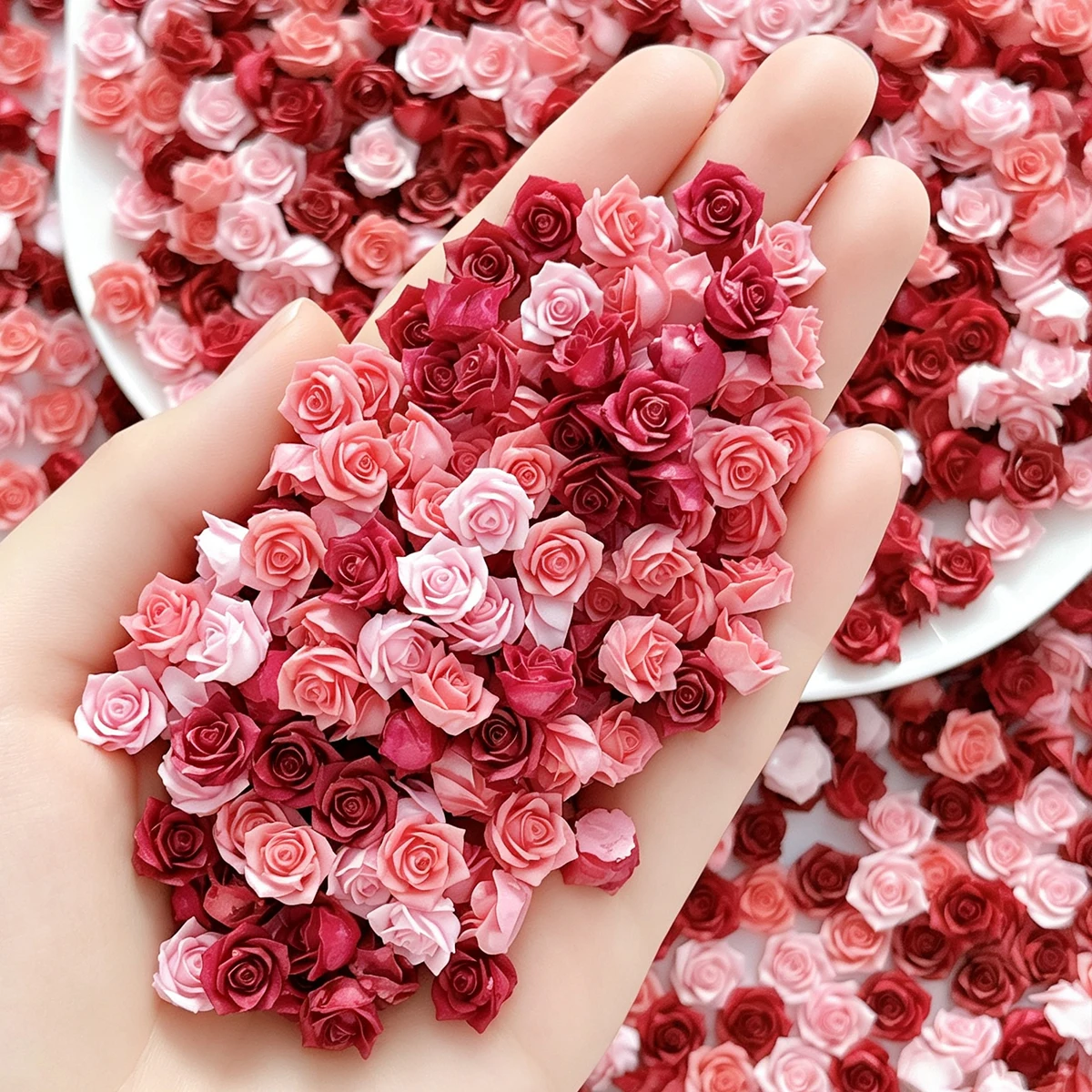 60PCS Creative 4-colors Luminous Rose Nail Art Decorations Minimalist Realistic Soft Pointed Rose Resin Flower Nail Charms DIY
