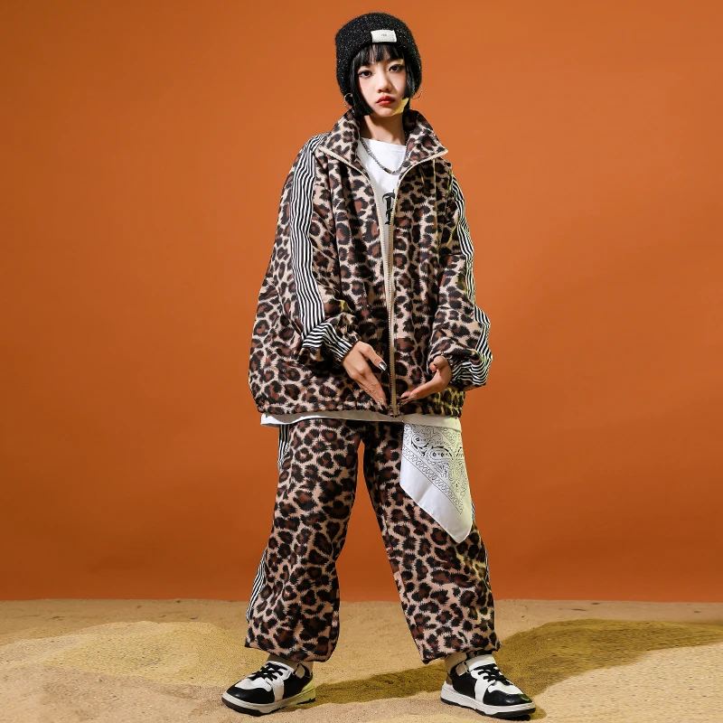 الأولاد الهيب هوب ليوبارد طباعة قميص الشارع الرقص السراويل الفتيات K-pop بلوزة فضفاض Sweatpants الأطفال الشارع الشهير طفل الجاز الملابس