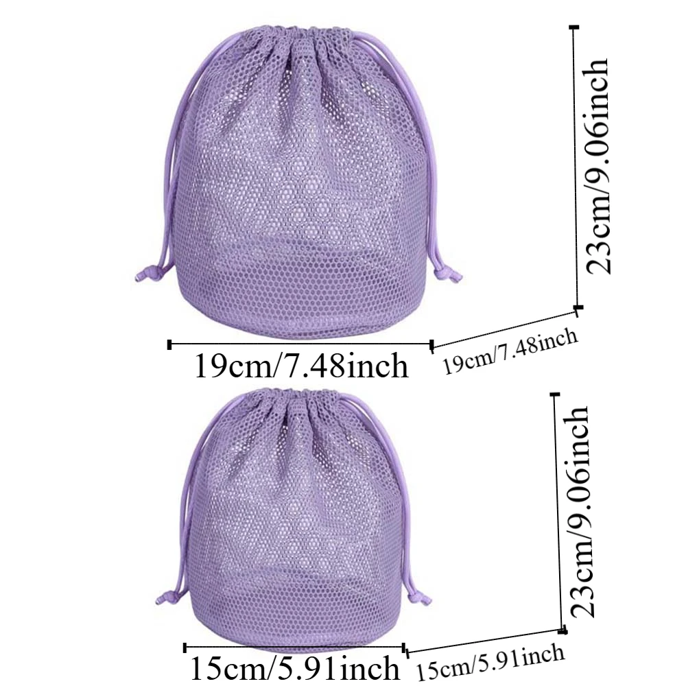 Saco de cordão de malha de náilon cor fluorescente oco para fora pacote respirável bolso transparente dobrável praia bolsa meninas