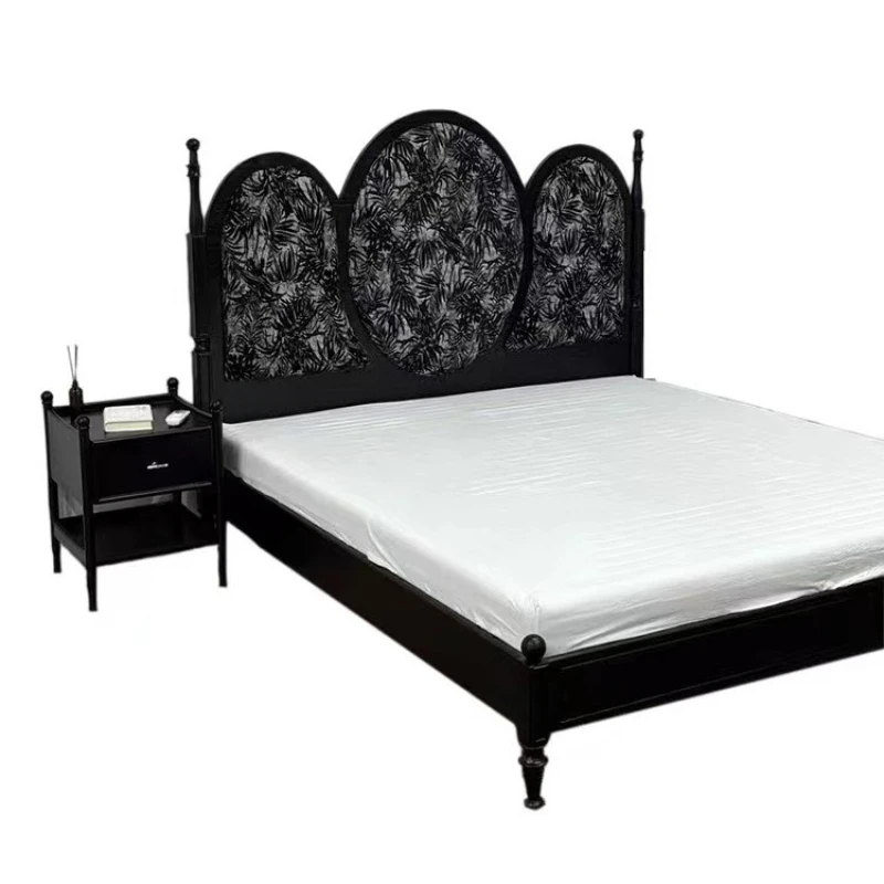 American French solid wood retro, master bedroom, hotel bed and breakfast, home black double bed