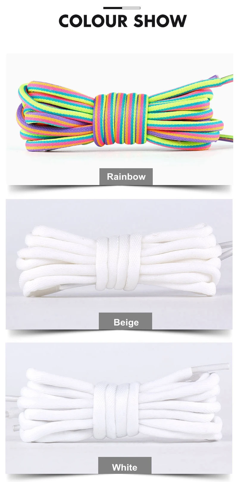 1 Paar Regenbogen-Schnürsenkel für Sneaker, runde Schnürsenkel, Stiefelschnürsenkel, Damen- und Herrenmodell, bunte Tennisschnürsenkel, Schuhzubehör. – Detail 7