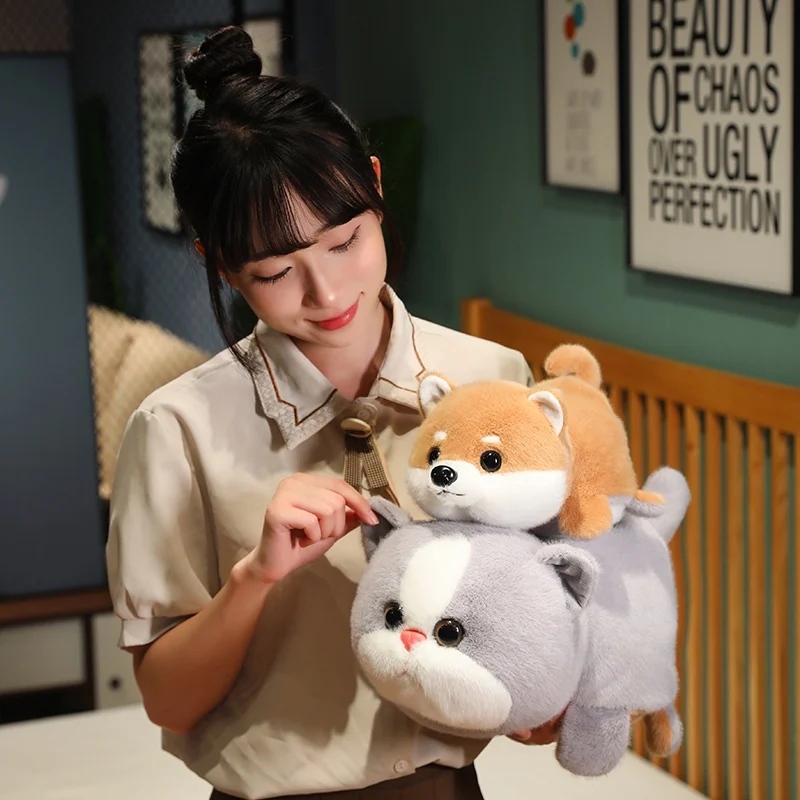 1Pc 30/40CM Cute Reversal Shiba Inu Cat Plush Toys Kawaii Flip over Pillow Stuffed Soft Dolls Lovely Dolls Birthday Gift
