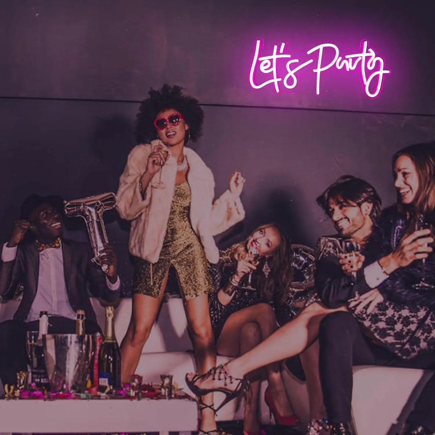 Let's Party Neon Signs, USB Powered with Dimmable Switches, Birthday Party, Living Room, Game Room Decorative Aesthetics