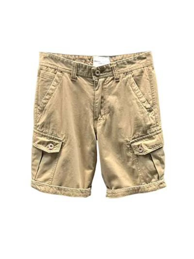 Mens Cargo Shorts Pockets Zipper Button Solid Bermuda Short Pants for Men Strech Luxury Wide Jogger Y2k Knee Length Cotton Khaki