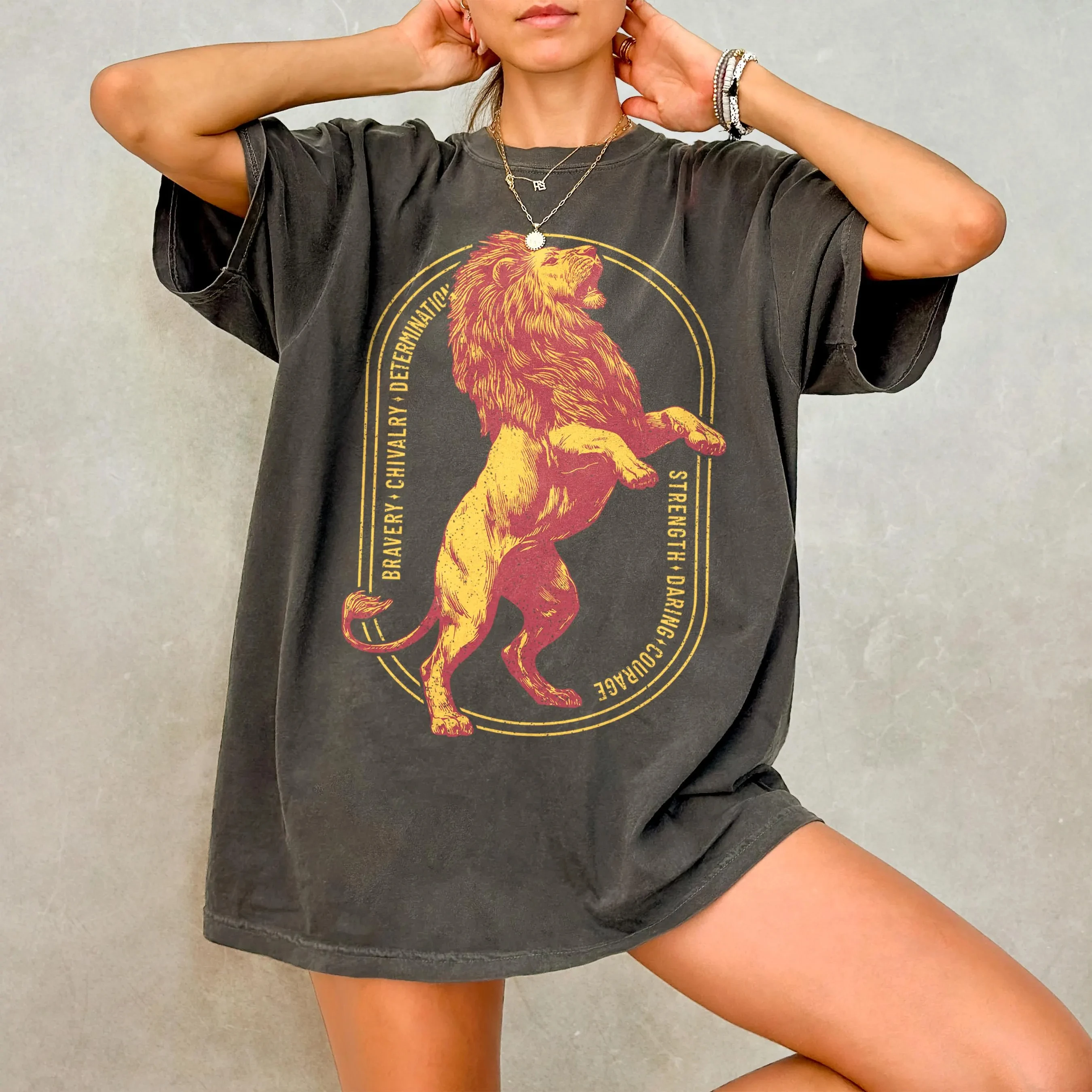 Summer Women's Vintage Wizard Lion House  TShirt Unisex Cotton and Breathable Short Sleeve Streetwear Oversized Loose Casual
