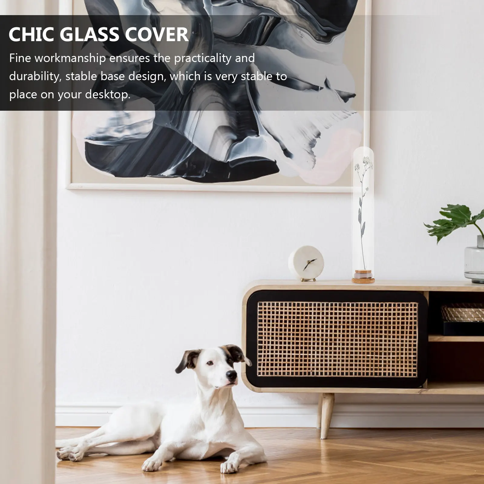 2Pcs High Quality Glass Tube Covers Clear Flower Landscape Decor Preserved Flower Display Stable Base Decorative Glass Cover