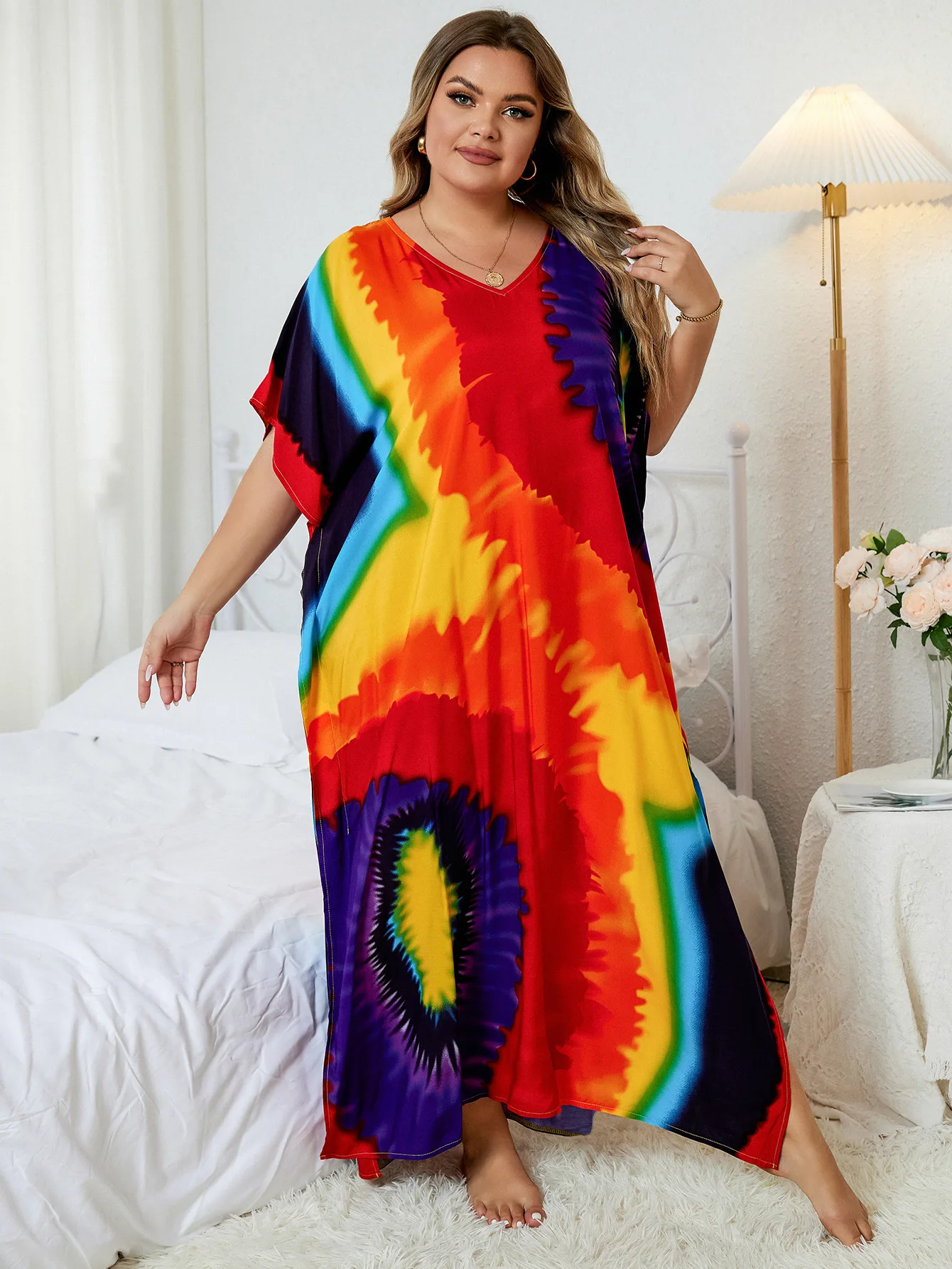 Odzież Plus Size Kobiety Kaftan Plus Size Poliester Letnia Kaftan Cover Ups Maxi House Dress