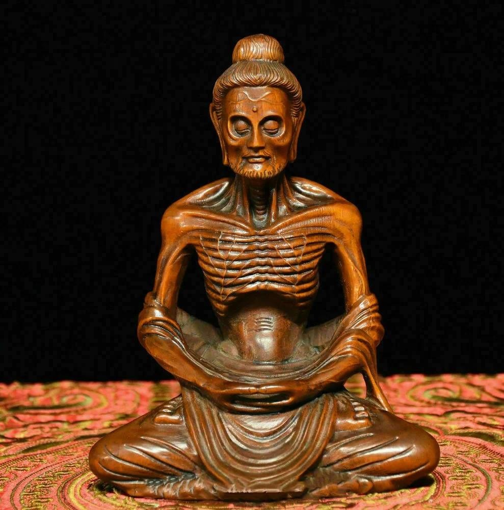 

Rare Chinese Buddhism Hand Carved Boxwood Wood Carved Skinny Arhat ascetic monk Buddha