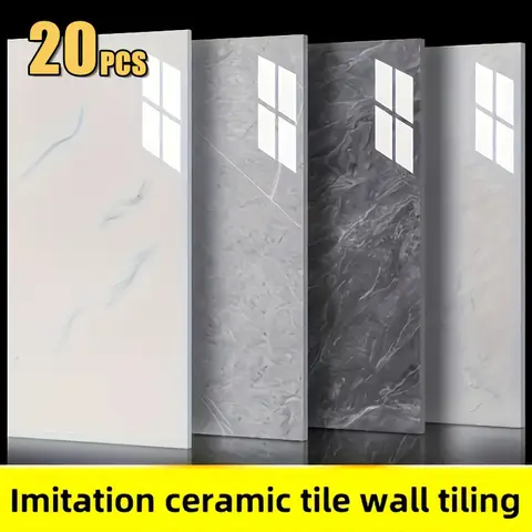 20/40pcs Glossy Marble Pattern Wall Panels Wall Sticker Set, Self-Adhesive Detachable PVC Wall Panels Wall Decals, Waterproof P