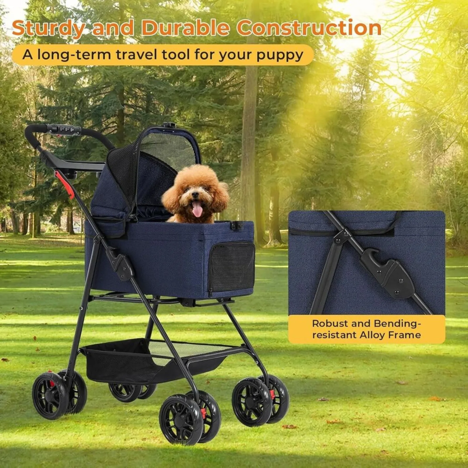 US 3 in 1 Dog Stroller for Medium Small Dogs,4 Wheels Folding Pet Folding Stroller