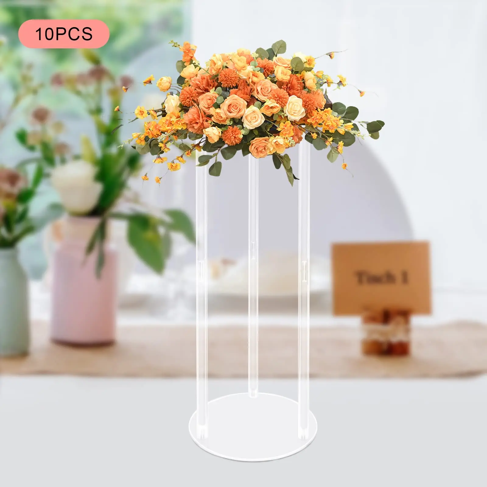 10Pcs Clear Centerpieces 23.6inch Tall Acrylic Flower Stand Wedding Party Decor Tables Cylinder Flower Vase Stand