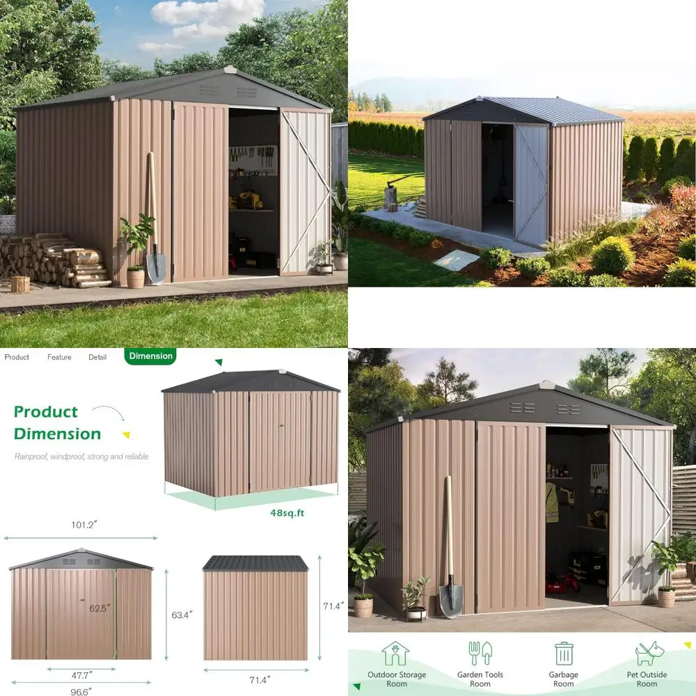 

Металлический навес для наружного хранения: 8x6 футов, безопасное хранилище для велосипедов и сада, навес для инструментов на заднем дворе и патио, коричневый