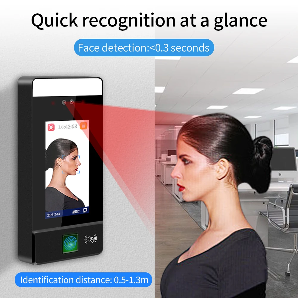 Biometric Fingerprint + Facial Recognition Access Control Liveness Detection Automation for Swing Gate Employees Time Attendance