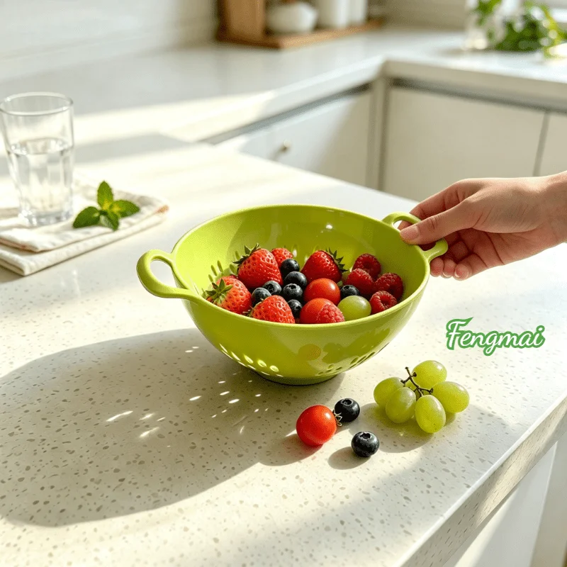 Fengmai 1PC Double Ear Drainage Blue, Kitchen Fruit And Vegetable Drainage Basket, Leaky Basin