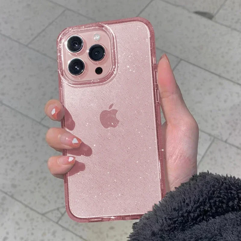 Funda suave transparente rosa con brillantina para iPhone 17 Air 16 15 14 13 12 11 Pro Max Plus 17Pro 16Pro 16e para mujer
