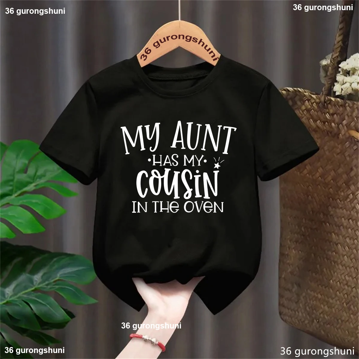 

My Aunt Has My Cousin In The Oven Letter Printed T Shirt Girls/Boys Pregnancy Announcement Shirt Kawaii Kids Clothes Tops