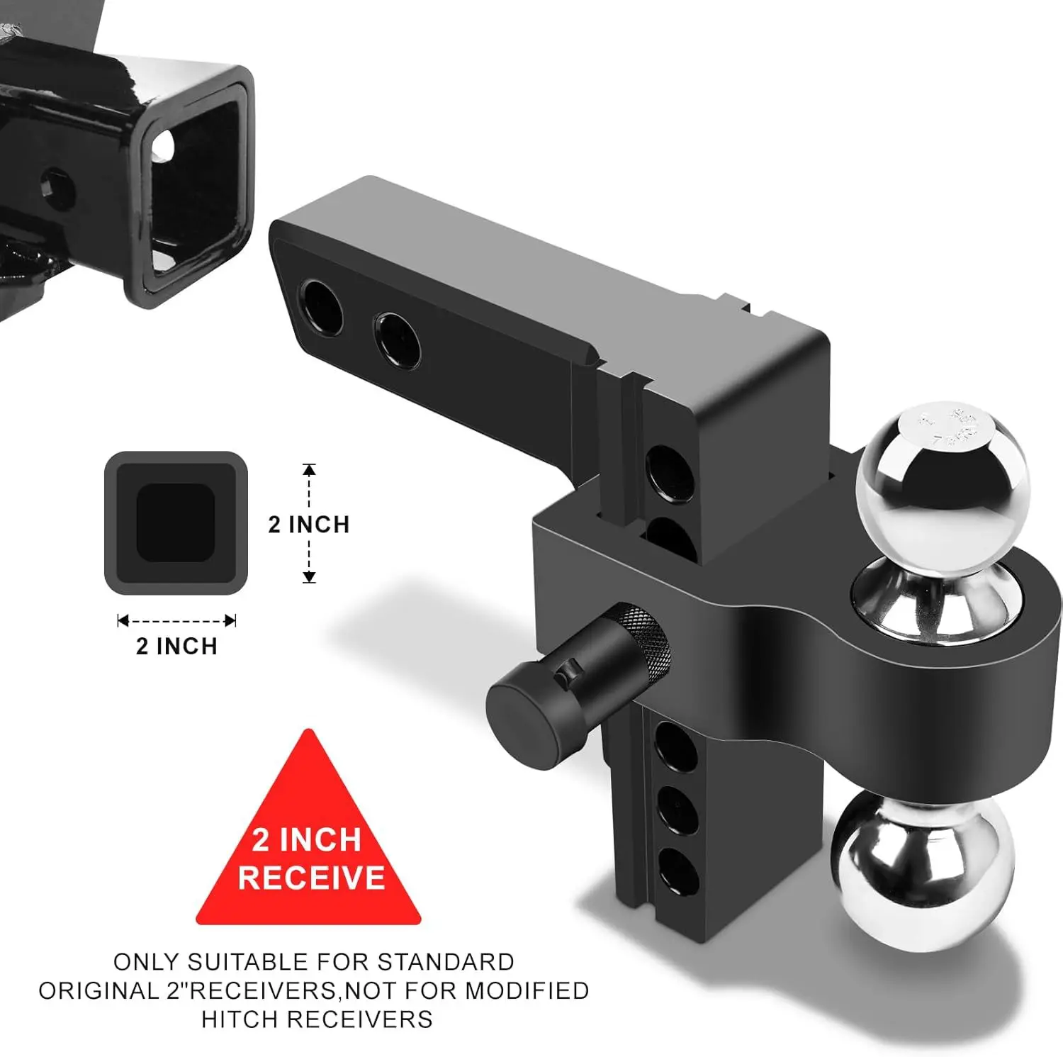 High-Tensile Adjustable Aluminum Trailer Hitch Arm 6-Inch with Pin Lock Dual-Ended Tow Hitch Arm