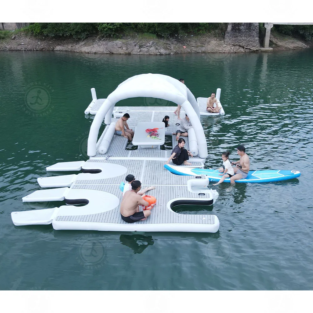 

Inflatable Floating Party Dock Inflatable Floating Island Lounge Party Leisure Platform With SUP and Foil Dock
