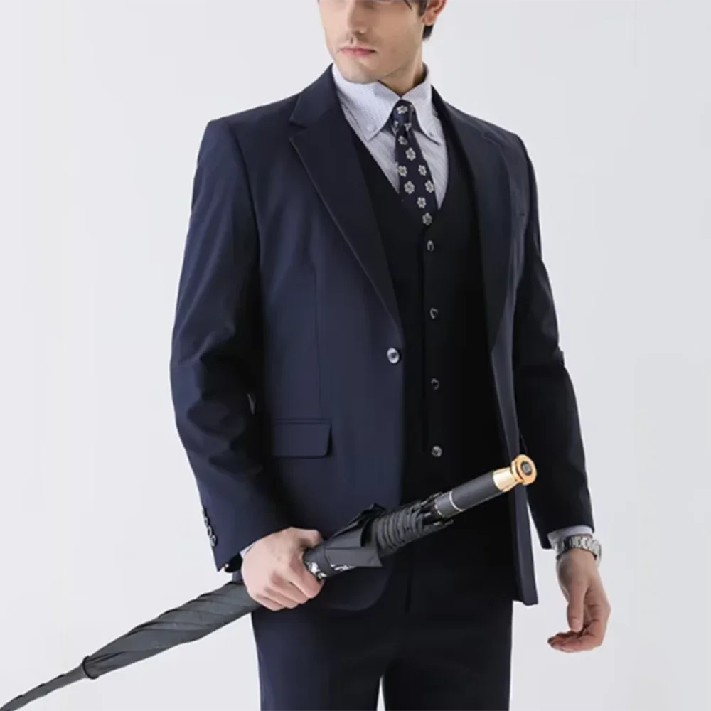 

Elegant Suits for Men Black Navy Blue Gray Single Breasted 3 Pieces Jacket Pants Vest Blazers Sets Male Banquet Office Clothing