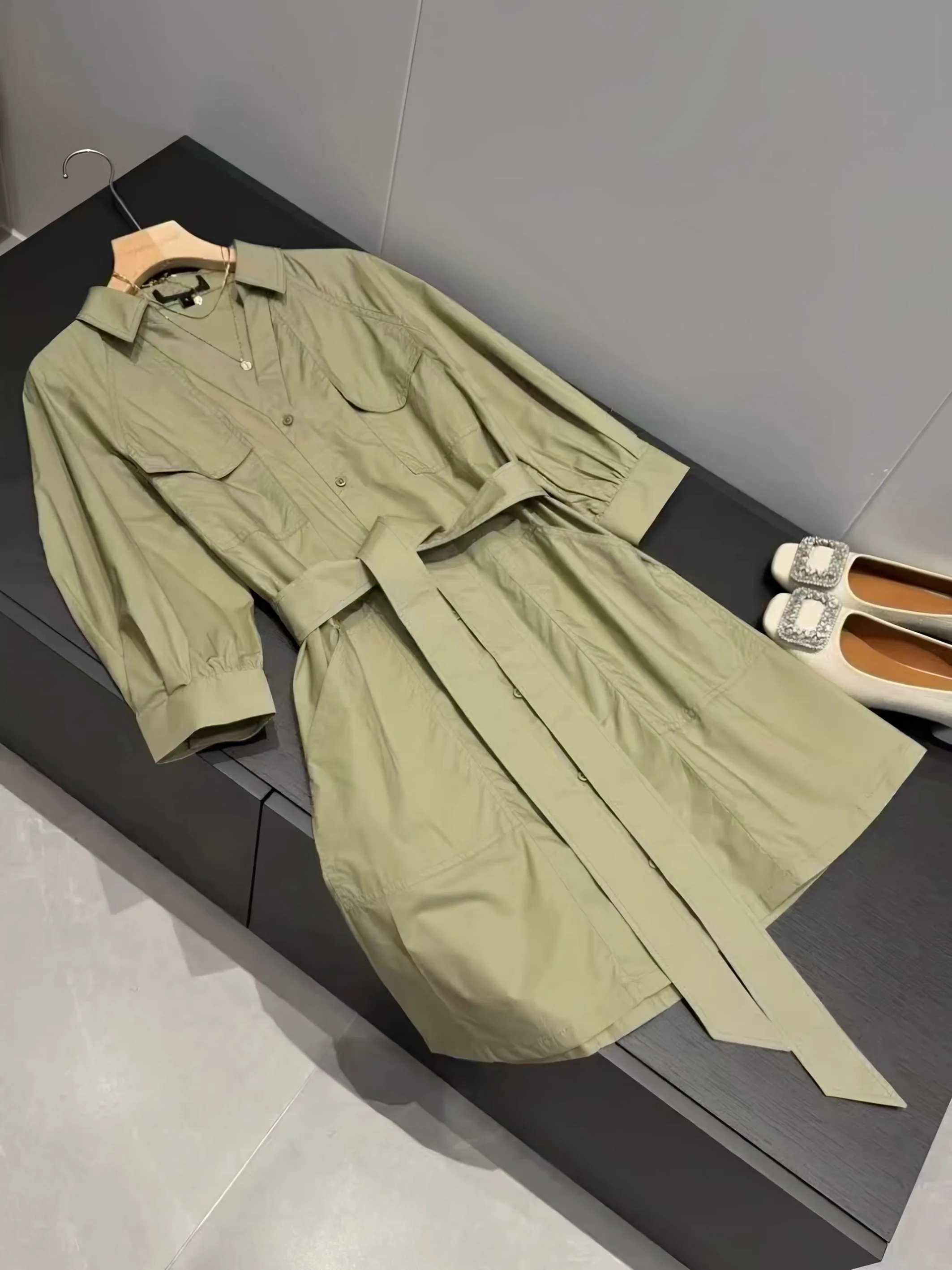 Casual Shirt Dress Women's V-neck Long Sleeve Mid-length A-line Skirt Style Summer New Arrival Workwear Fashion Commute Dress