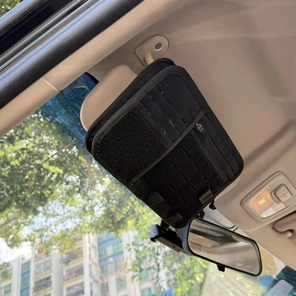 Car Sun Visor Organizer Molle Panel with Zipper Storage Pouch Tactical EDC Holder Utility Admin Modular Pouch for Truck SUV