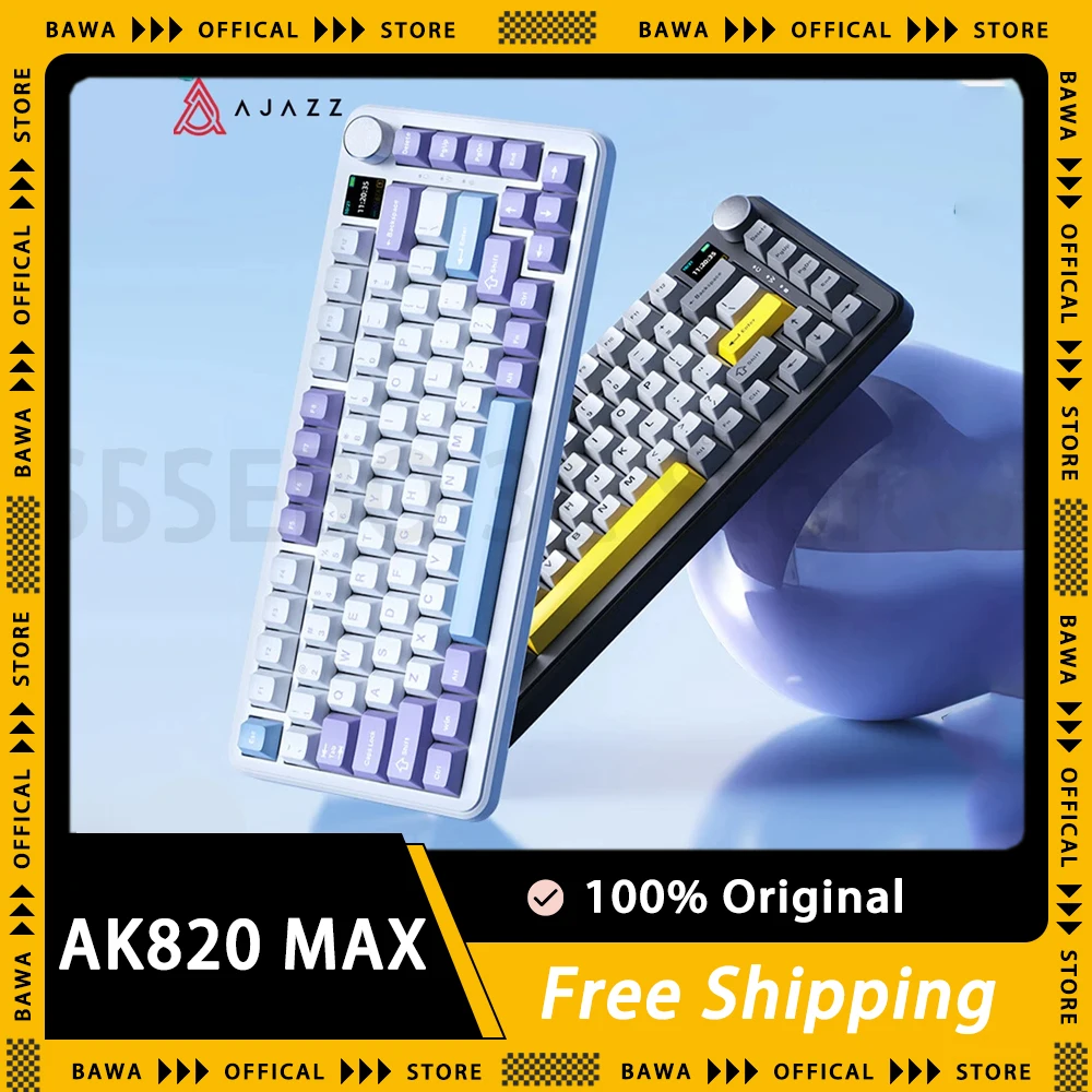 

AJAZZ AK820 MAX Gaming Keyboard Three Mode Wireless Mechanical Keyboard Gasket TFT Screen Multifunctional Knob Hot Swap Pc Gamer