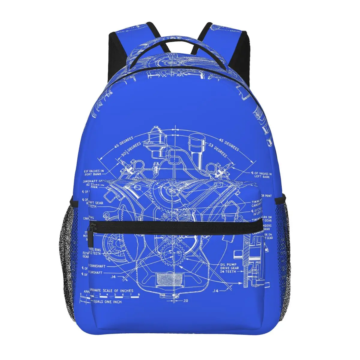 Vintage V8 Engine Drawing Backpacks Boys Girls Bookbag Children School Bags Cartoon Travel Rucksack Shoulder Bag Large Capacity