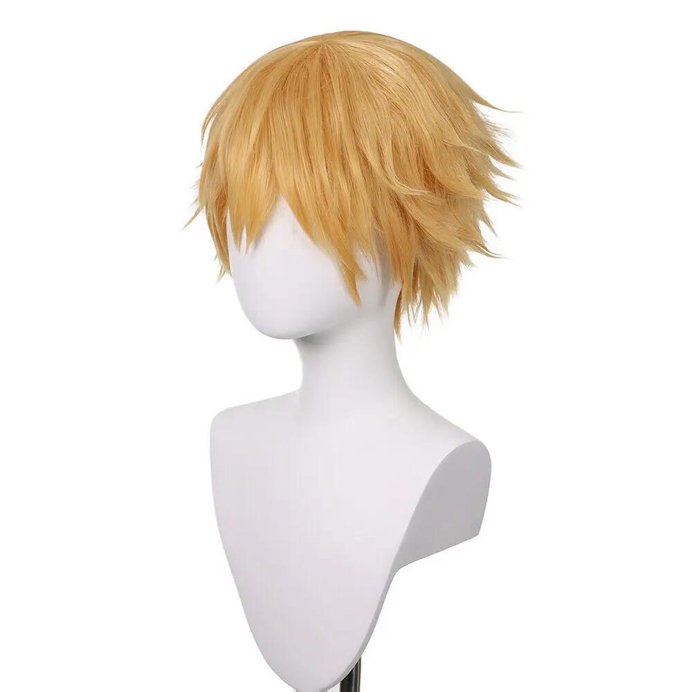 Denji Cosplay Wig 30cm Short Straight Blonde Men Synthetic Wigs