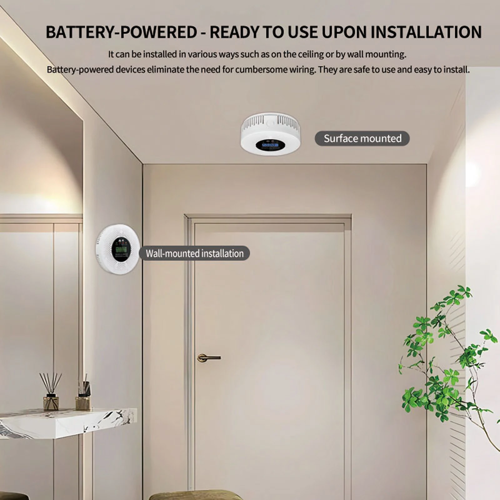 2-in-1 Fire Alarm Smoke Detector With LCD Display Battery Powered Carbon Monoxide CO Alarm Detectors For House Apartment Kitchen