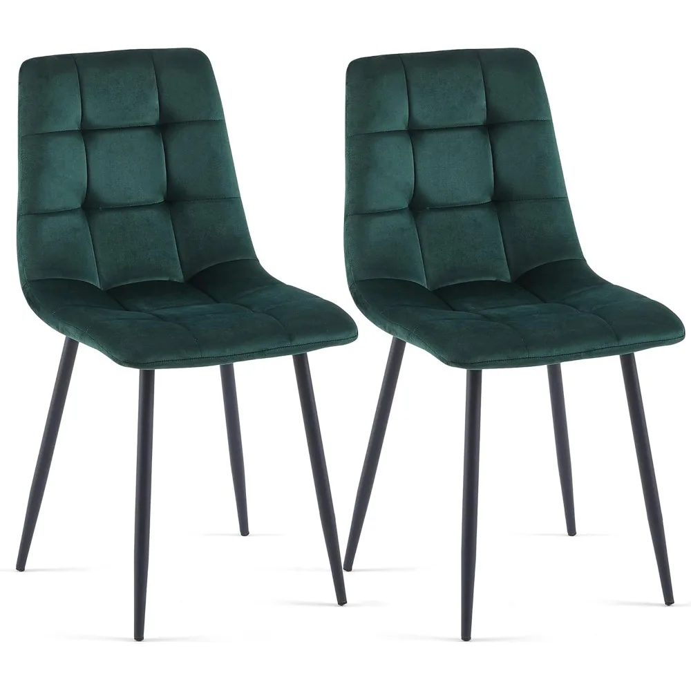 

Forest Green Velvet Dinner Chairs Set of 2, Modern Armless Biscuit Tufted Dining Side Chairs with Metal Legs for Kitch