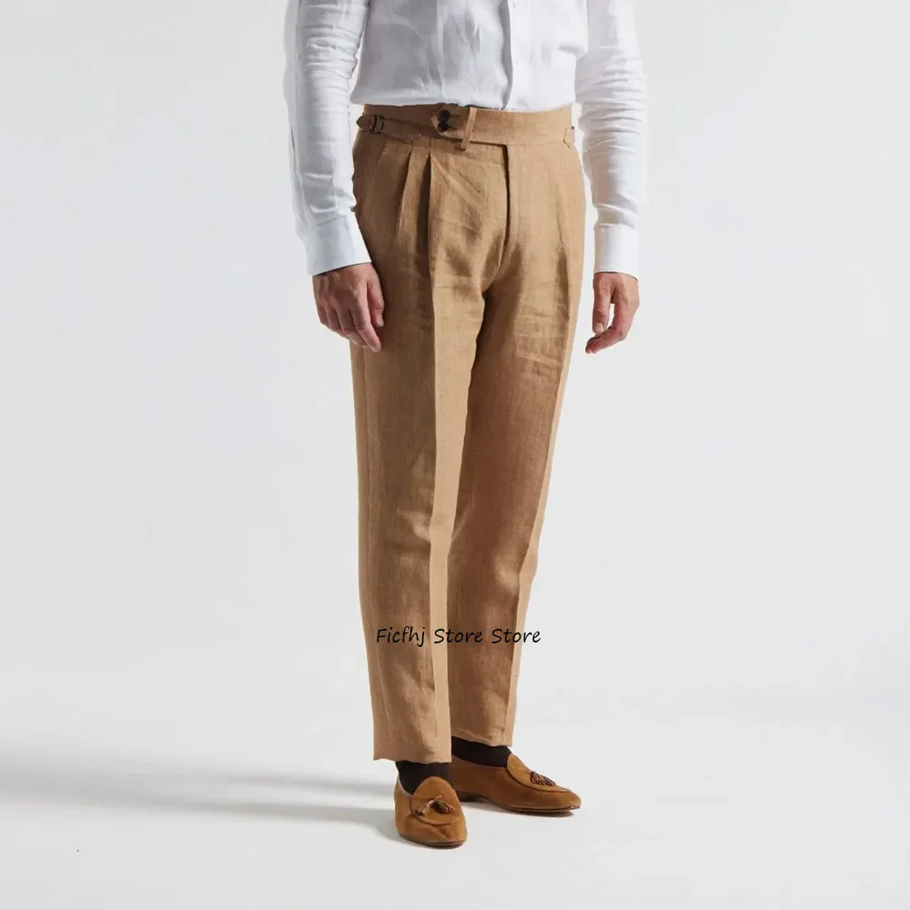 

Men's Tailoring Pants for Man Lightweight Comfortable Slim Fit Linen Fabric Business Casual Solid Color Work Trousers Straight