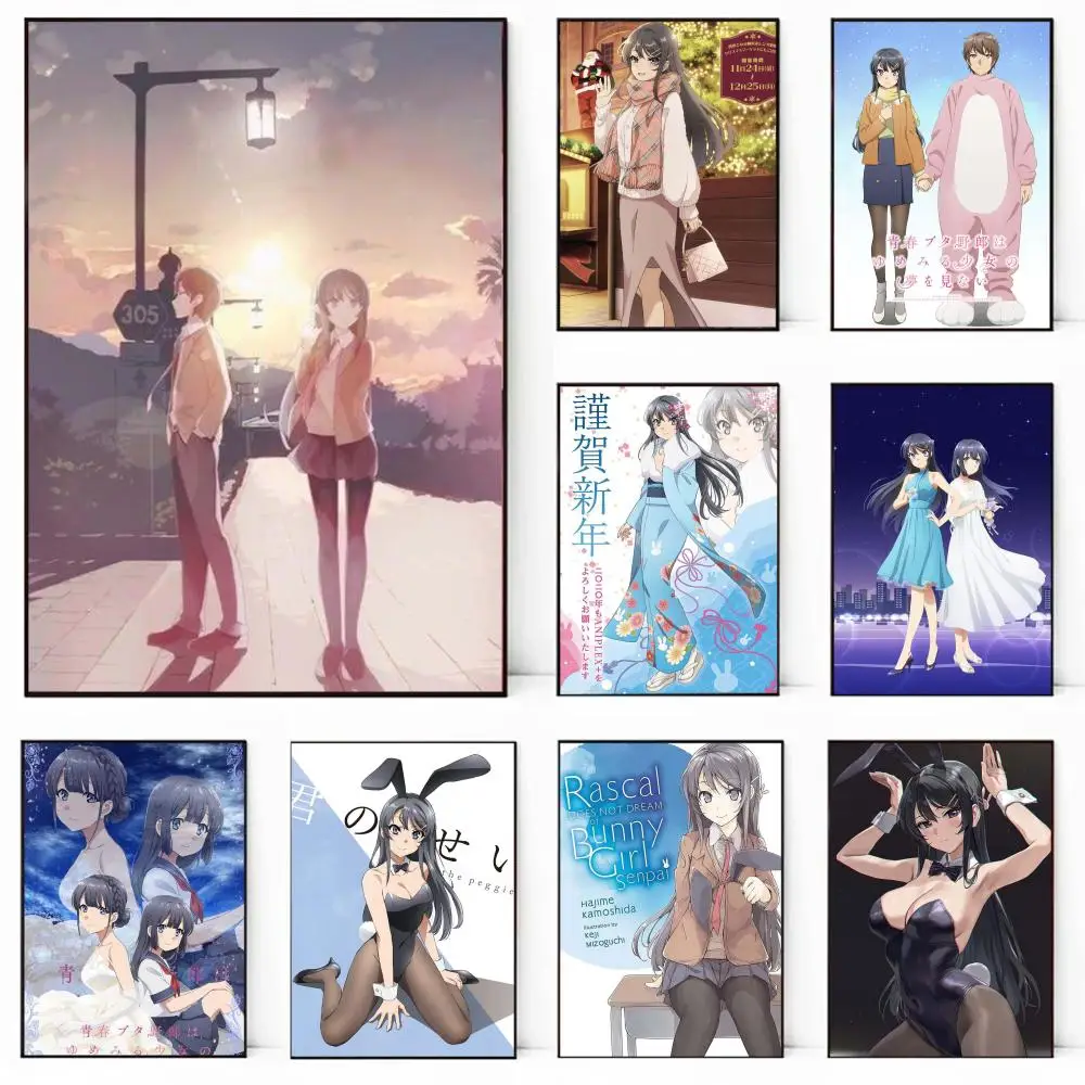 Rascal no sueña con Bunny Girl Senpai, póster de Anime, póster artístico, mural de película, decoración de pared de habitación familiar para niños, regalo impreso