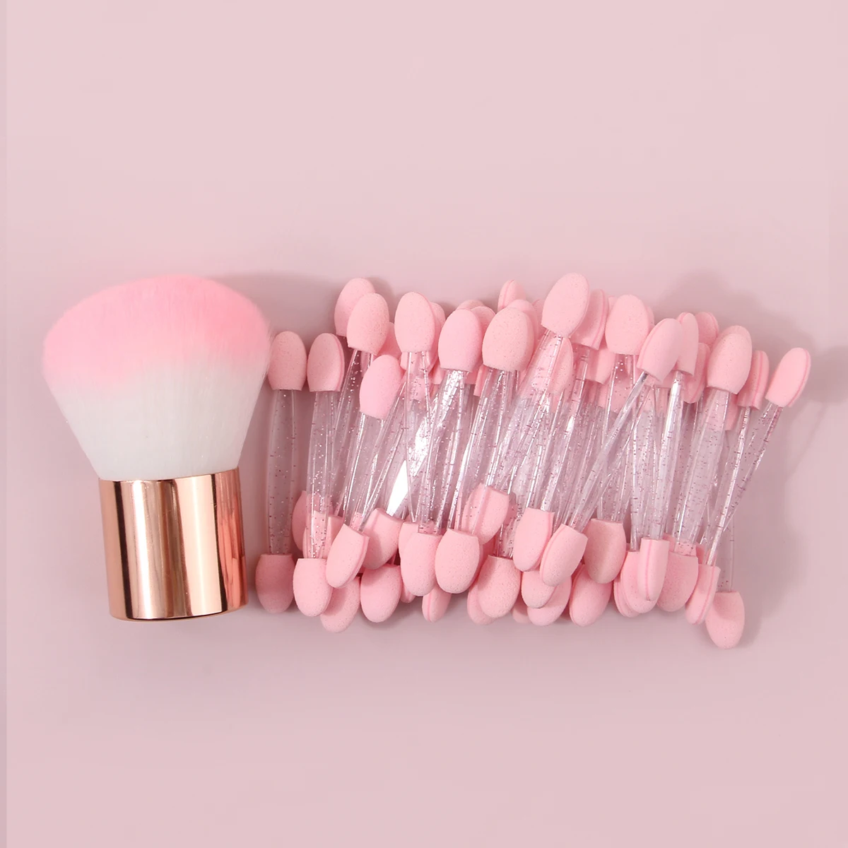 Bastoncino in spugna rosa a doppia testa, pennello per specchio per manicure, pennello per polvere per manicure e pennello per trucco viso in stick per ombretto