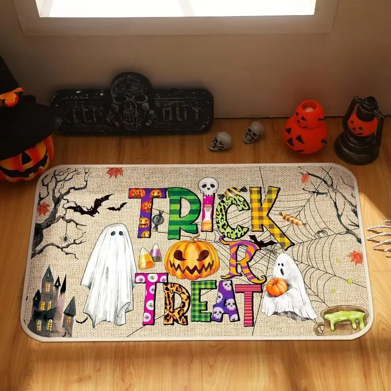 VIKAMA Halloween Welcome Door Mat Farmhouse Wind Anti slip Entry Floor Mat Entrance Foot Mat Festival Indoor Home Decoration Mat