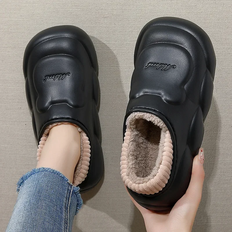 

Waterproof Thick-soled Cartoon Bear Cotton Slippers for Men and Women Winter Family Home Outdoor Non-slip Warm Bag Heel Shoes