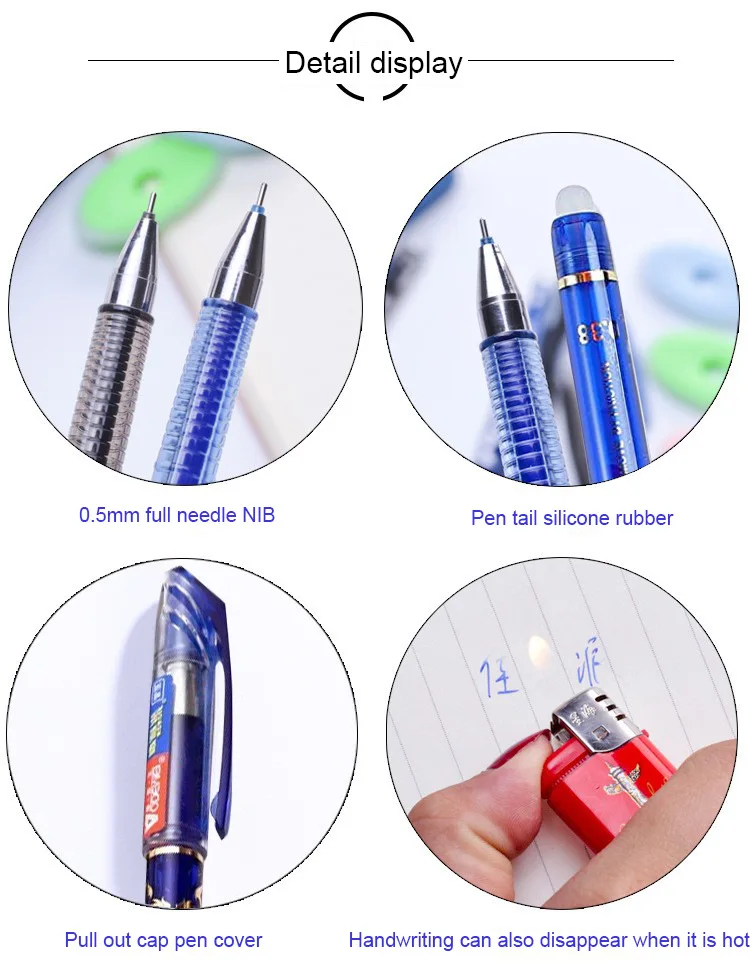 20+2 Pcs/Set Kawaii Erasable Gel Pens writing smooth 0.5mm fastdry Blue/Black/Red Gel Ink Stationery School&Office supplies