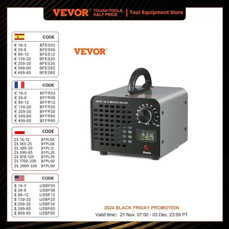 VEVOR Ozone Generator  12000/24000/36000mg/h Ozone Machine Odor Remover with 0-120 min Time Setting for Rooms Cars Pets