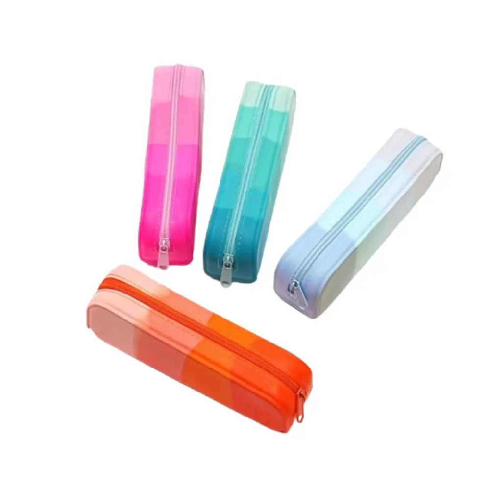 Cute Gradient Color Silicone Pen Bag Large Capacity Waterproof Pencil Case Durable Lightweight Stationery Bag Office