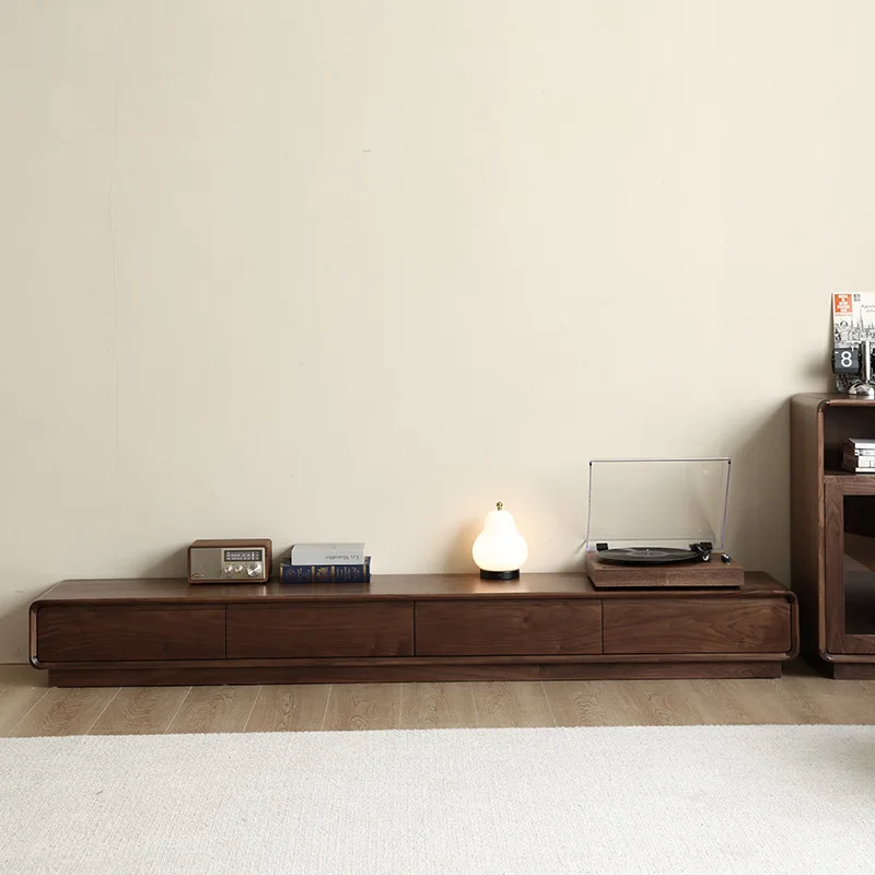 Black walnut TV cabinet All solid wood floor-to-ceiling cabinet Audio-visual small apartment living room furniture
