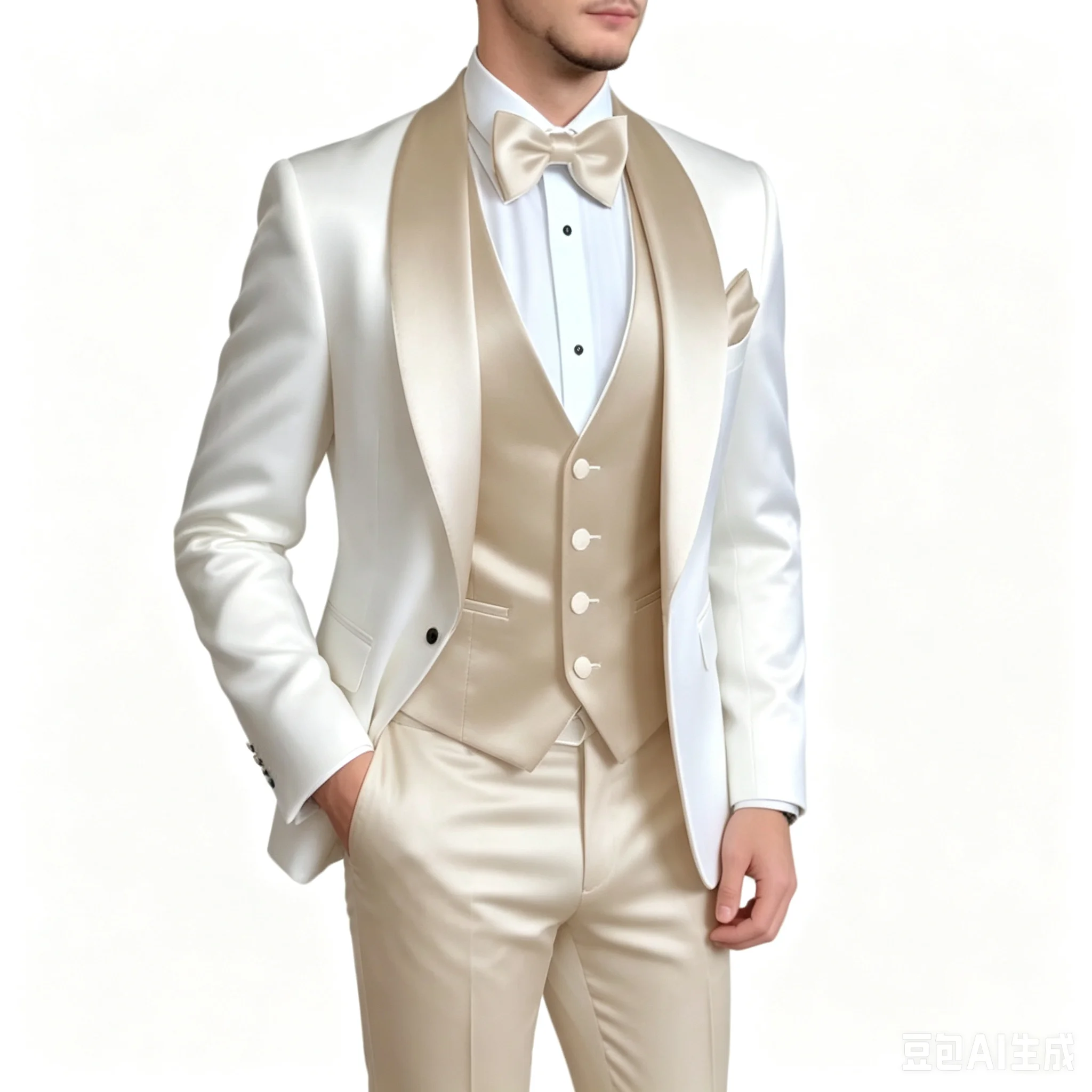 

Slim Fit Men's Groom Tuxedo 3-Piece Set Fashion Business Wedding Suit with Shawl Lapel Blazer Vest Pants for Party Prom Outfits