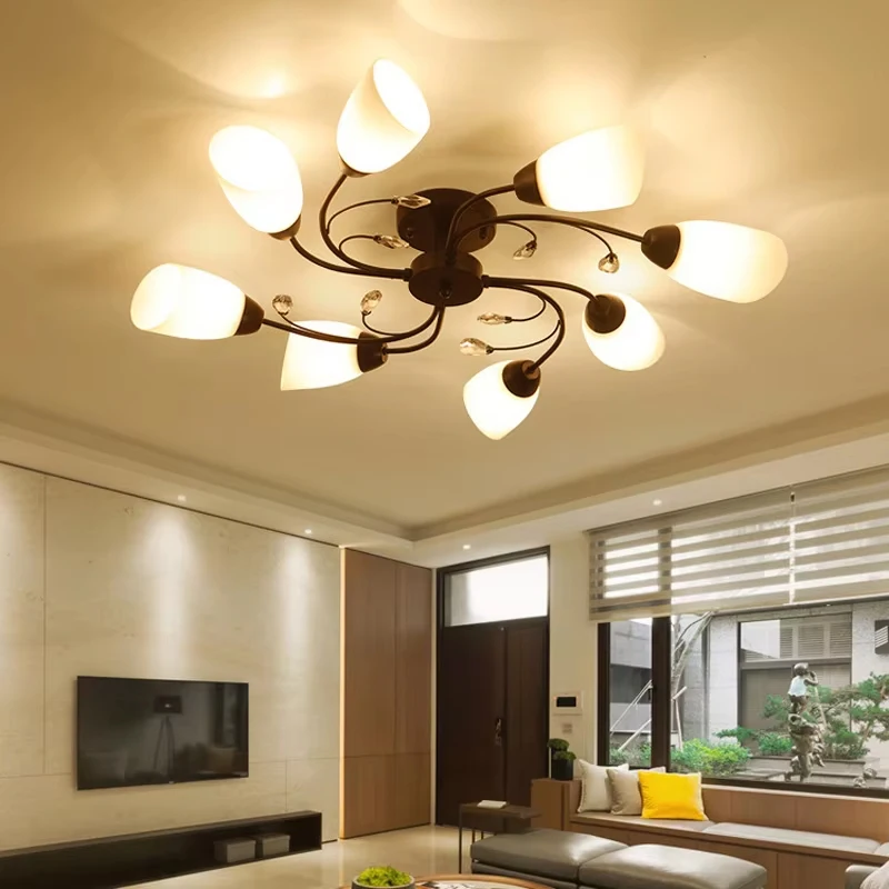 

Художественные потолочные светильники из кованого железа, современная лампа для гостиной, спальни, железное потолочное освещение, индивидуальные лампы для ресторана, кафе-бара